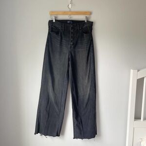 Gap Denim Women's Black Button Fly Wide Leg Raw Edge Hem Jeans Size 10/30T